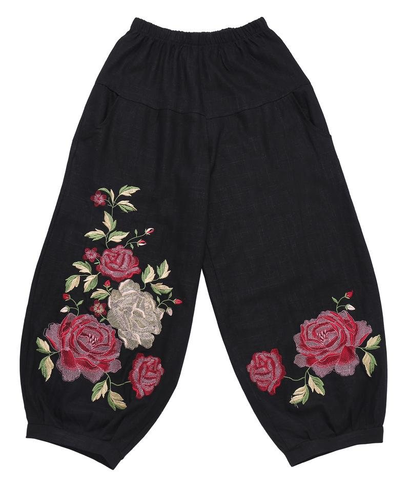 Dame Retro Brodert Bloomers Elastisk Midje Brede Benbukser