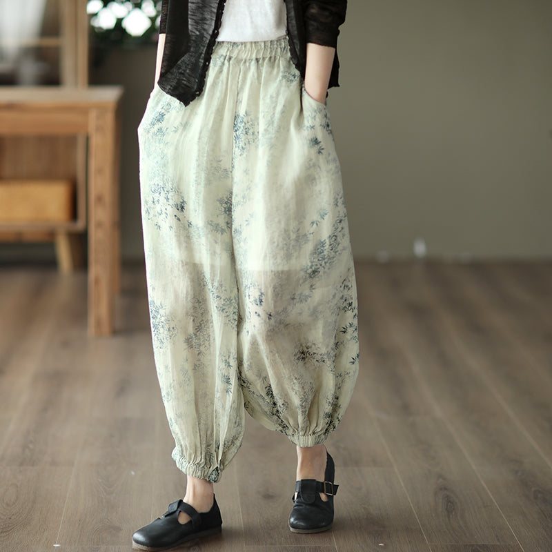 Dame Retro Floral Sommer Løse Linbukser