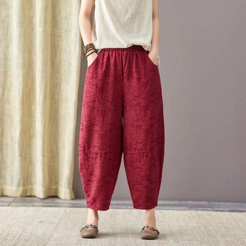 Dame Retro Harem Floral Løs Bomull Linbukser