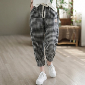 Dame Sommer Vintage Rutet Bomull Harem Bukser