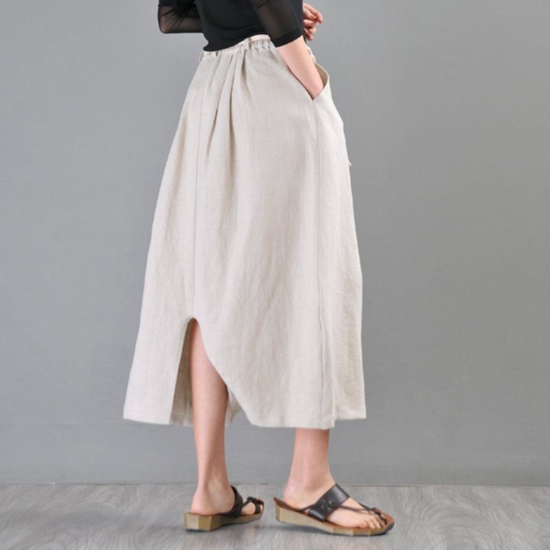 Dame Statement Casual Hvit Linbukse