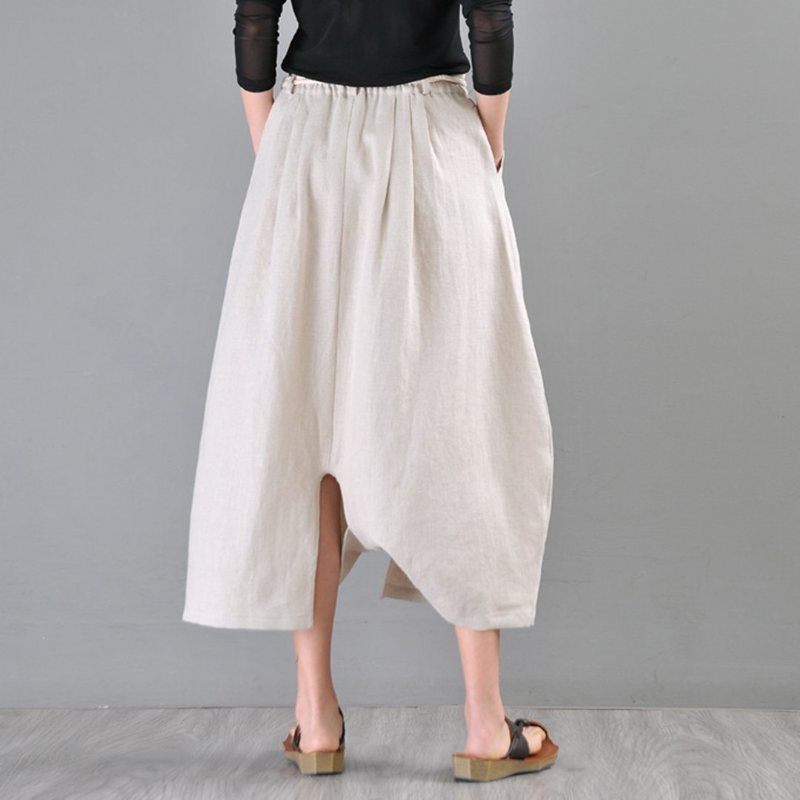 Dame Statement Casual Hvit Linbukse