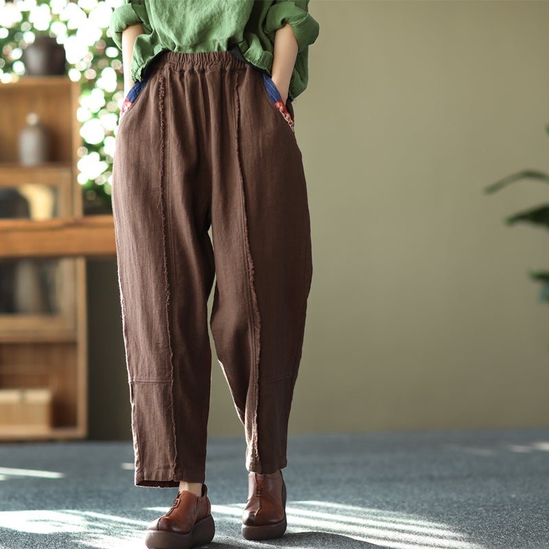 Dame Vår Retro Patchwork Lin Casual Bukser