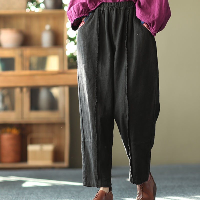 Dame Vår Retro Patchwork Lin Casual Bukser