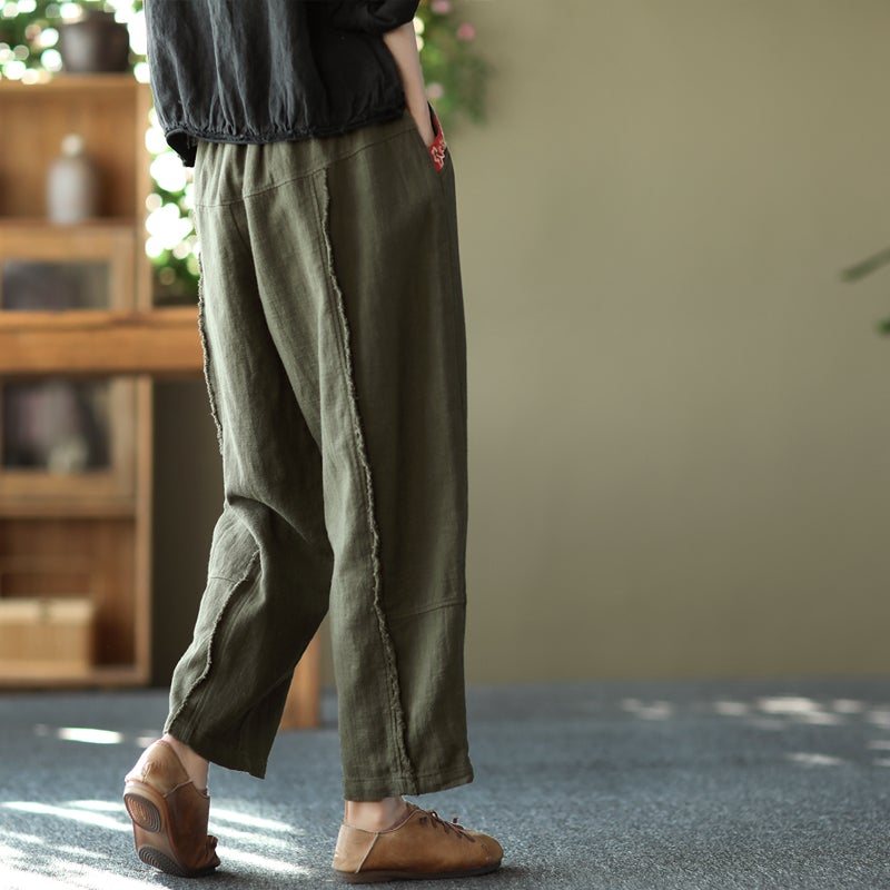 Dame Vår Retro Patchwork Lin Casual Bukser