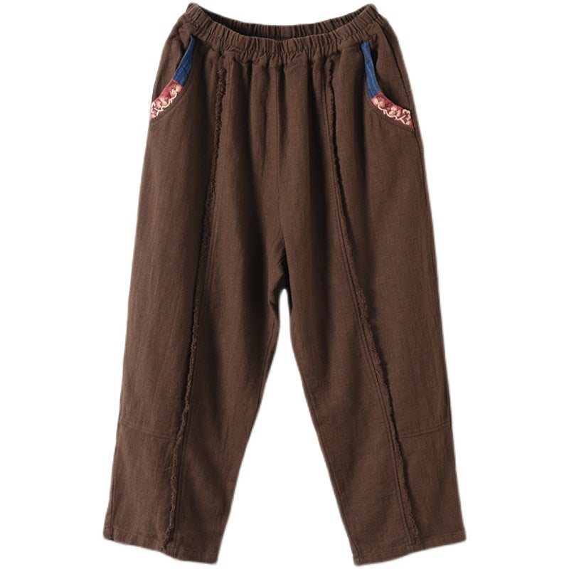 Dame Vår Retro Patchwork Lin Casual Bukser