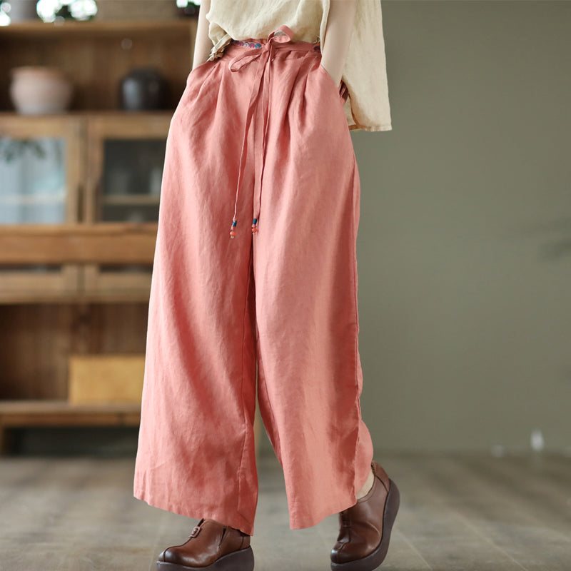 Dame Vintage Vår Sommer Lin Loose Wide Leg Bukser
