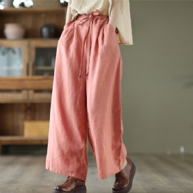 Dame Vintage Vår Sommer Lin Loose Wide Leg Bukser