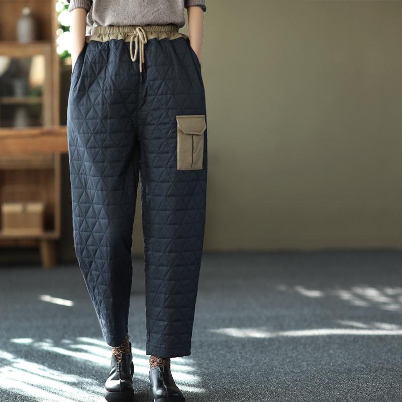 Dame Vinter Tykk Patchwork Retro Casual Bukser