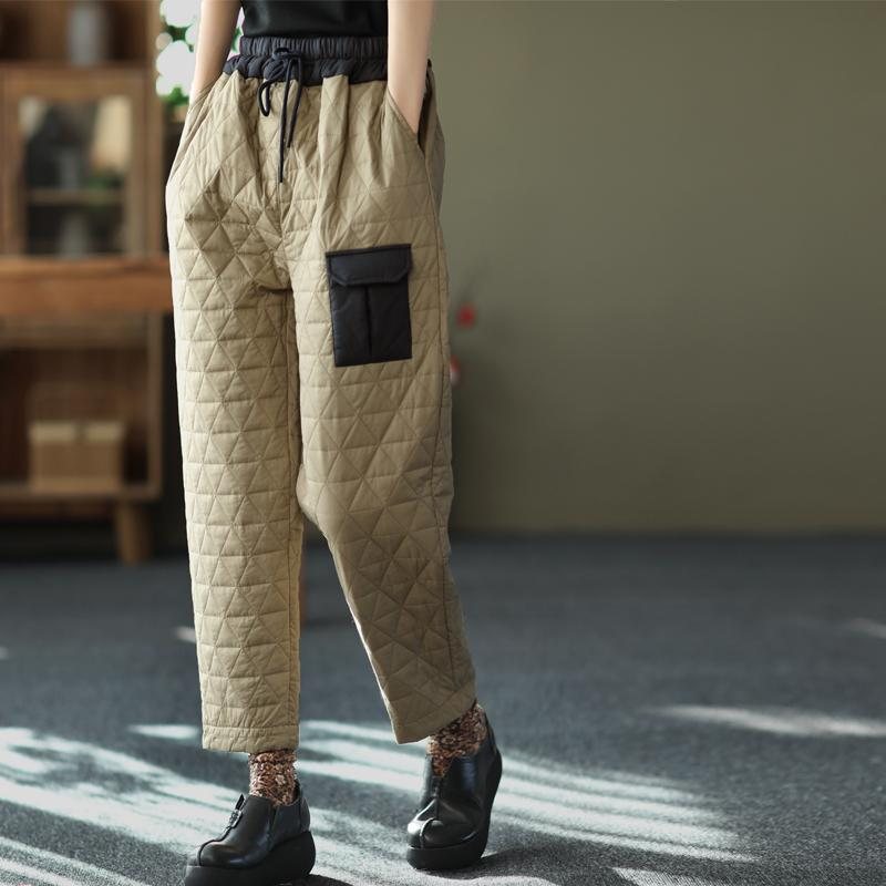Dame Vinter Tykk Patchwork Retro Casual Bukser