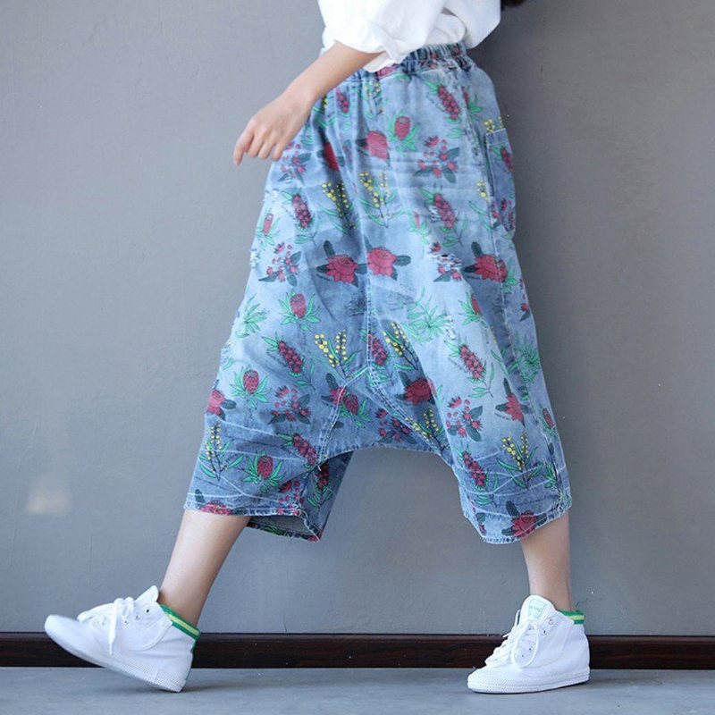 Floral Casual Drop Skrittlommer Bukser