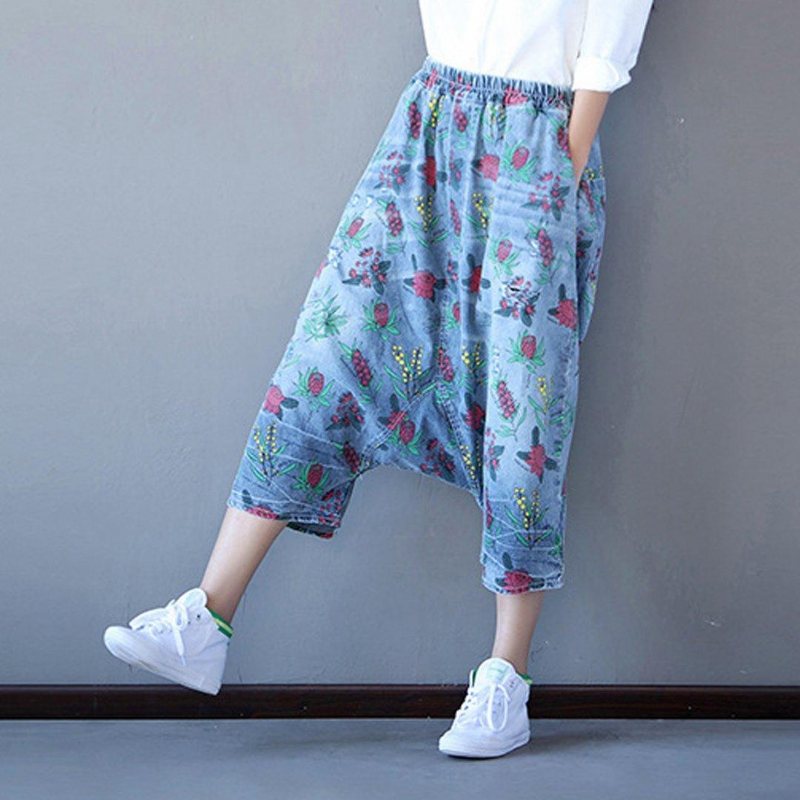 Floral Casual Drop Skrittlommer Bukser
