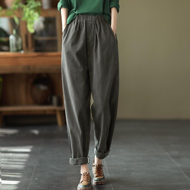 Høst Retro Elastisk Midje Bomulls Harem Bukser