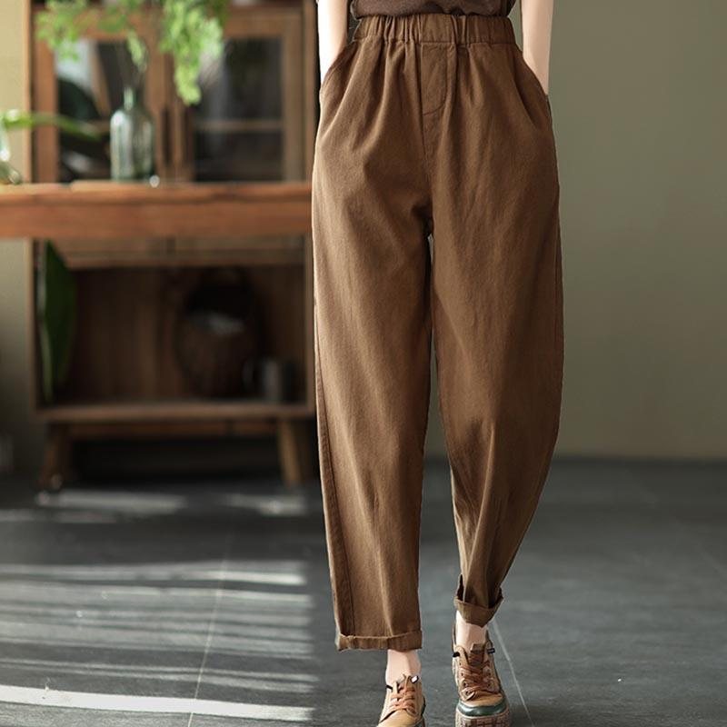Høst Retro Elastisk Midje Bomulls Harem Bukser