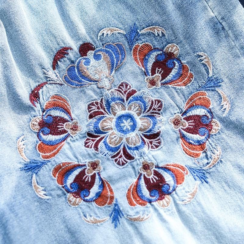 Høst Vintage Broderte Vaskede Hull Cropped Denimbukser