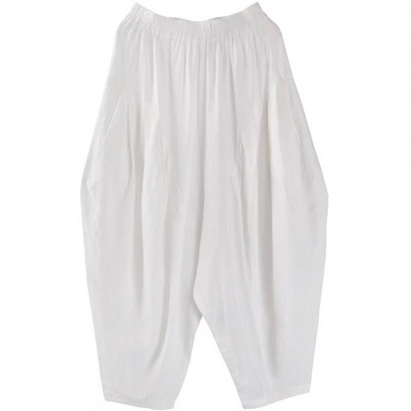Hvit Ruched Casual Lin Lartern Bukser For Dame