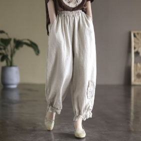 Kvinner Vintage Lin Blonder Pactchwork Casual Bukser