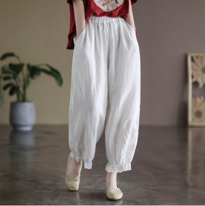 Kvinner Vintage Lin Blonder Pactchwork Casual Bukser