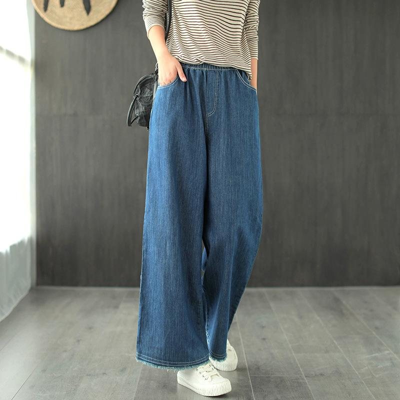 Løse Casual Denim Bukser Med Vidde Ben