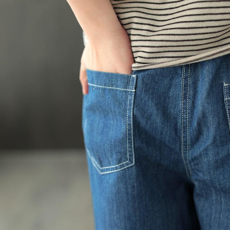 Løse Casual Denim Bukser Med Vidde Ben