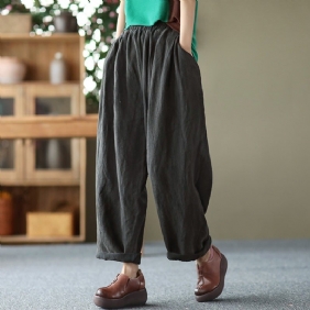 Plus Size Dame Løse Wide Leg Fjær Linbukser