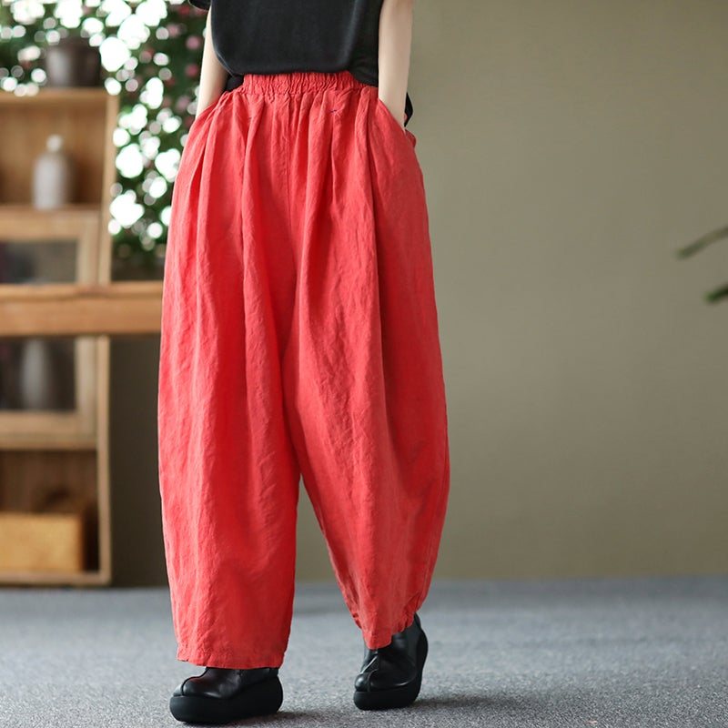 Plus Size Dame Løse Wide Leg Fjær Linbukser
