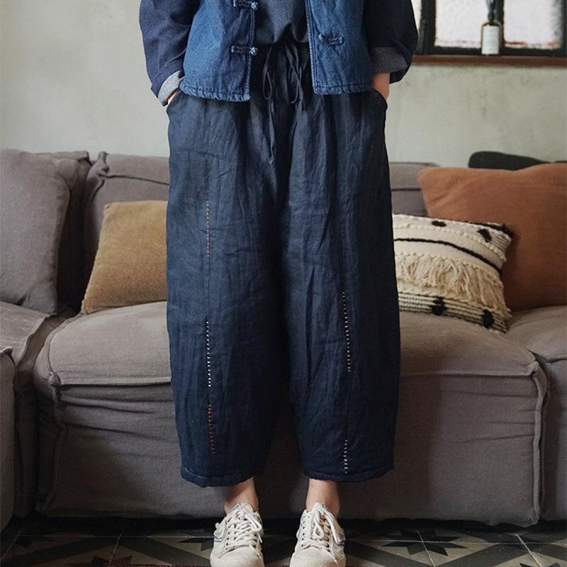 Plus Size Høst Vinter Retro Casual Løs Straight Bukser