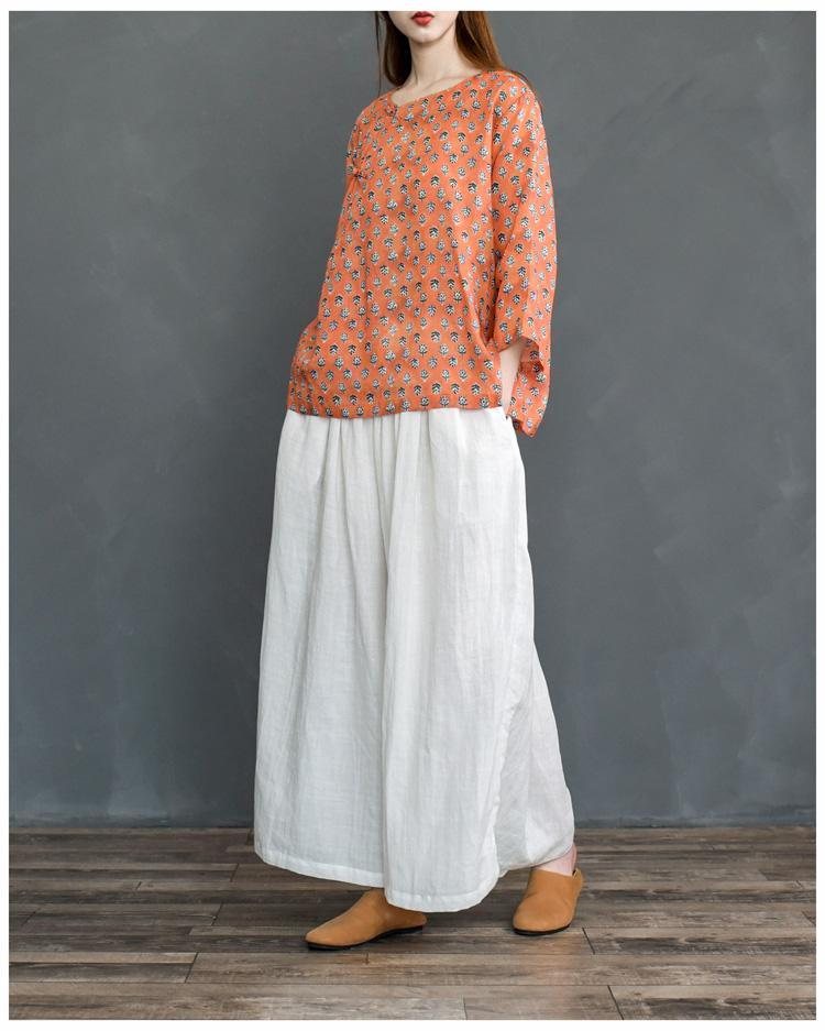 Pure Lin Large Size Cotton Lin Bukser Med Vidde Ben