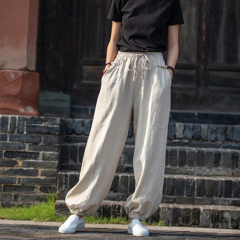 Retro Casual Bomull Lin Patchwork Bloomer Bukser