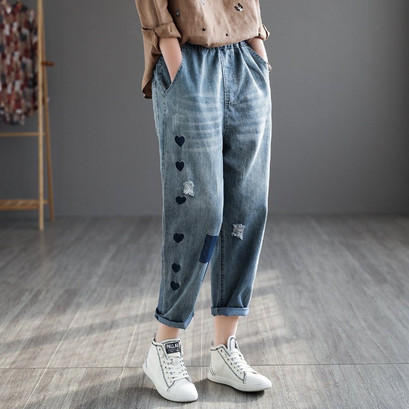 Retro Denim Haremsbukse Med Høy Midje