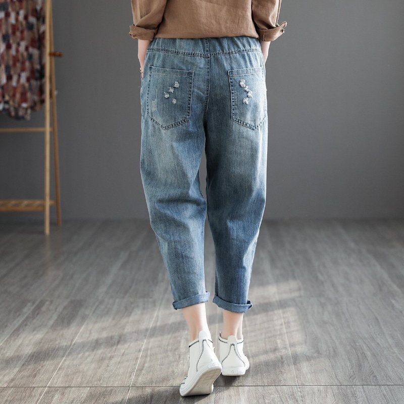 Retro Denim Haremsbukse Med Høy Midje