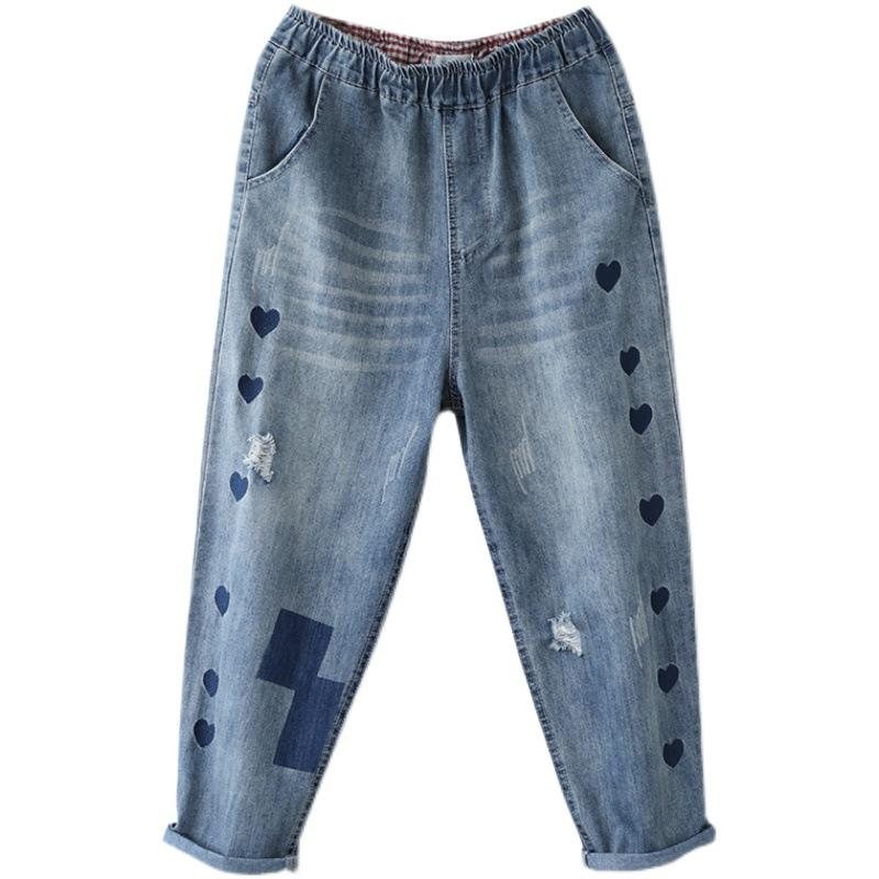 Retro Denim Haremsbukse Med Høy Midje
