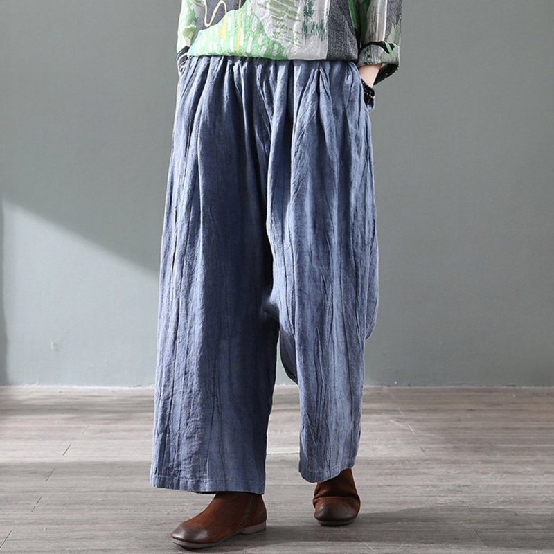 Retro Distressed Wide Leg Lin Bukser For Dame