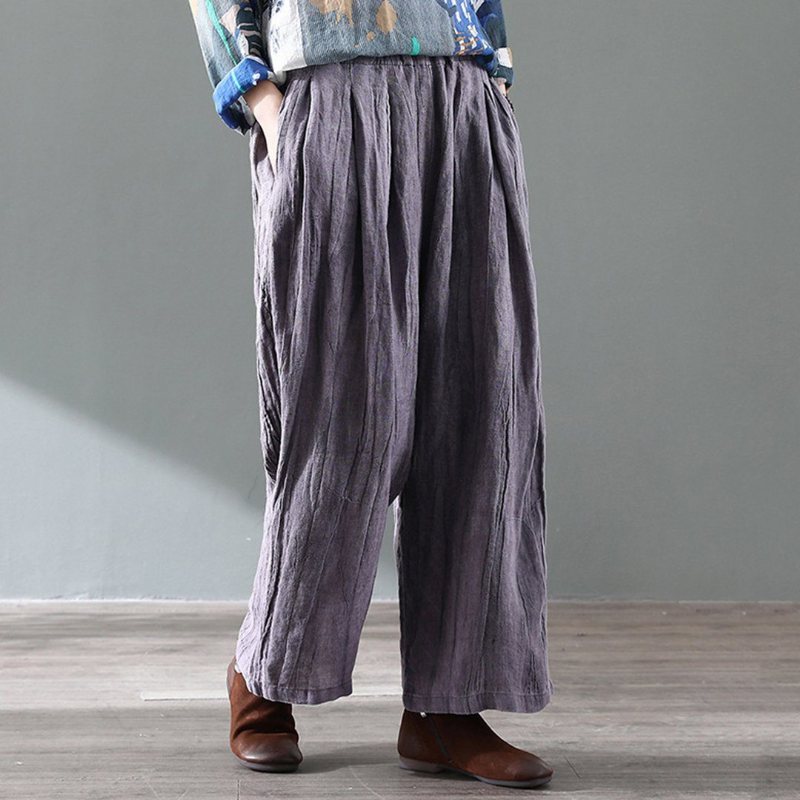 Retro Distressed Wide Leg Lin Bukser For Dame