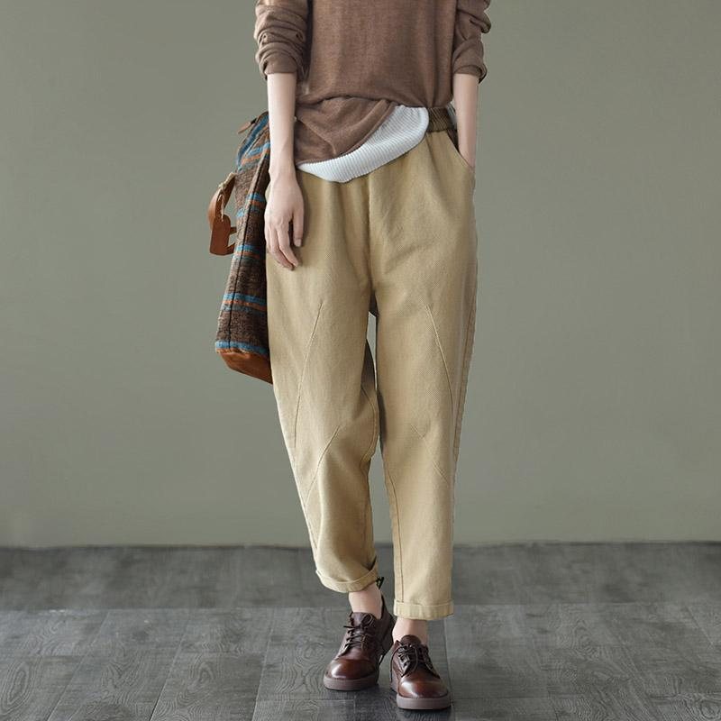 Retro Elastisk Midje Casual Bomullsbukser