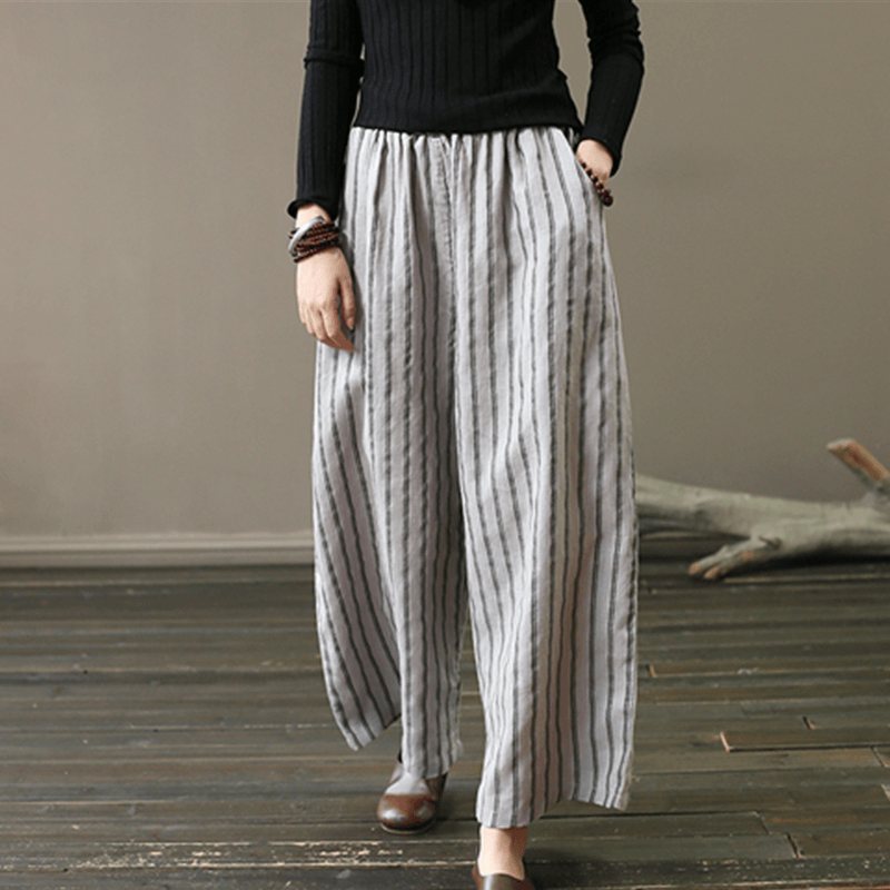 Retro Lin Stripe Loose Wide Leg Bukser
