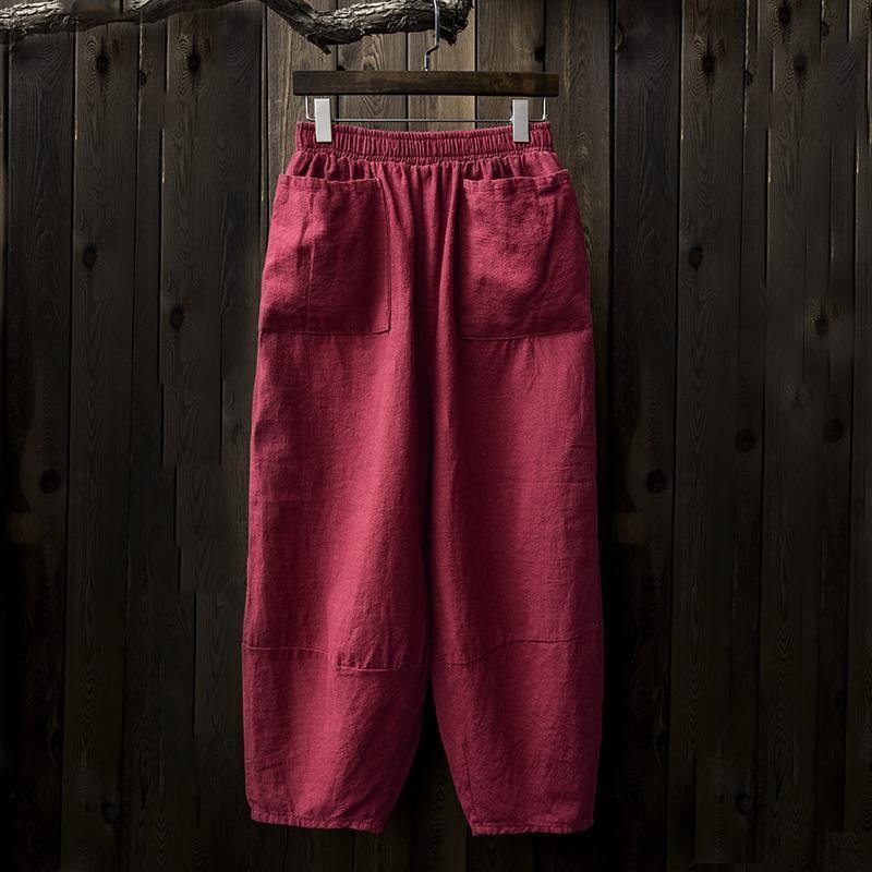Retro Ramie Wide Leg Bukser Med Lommer