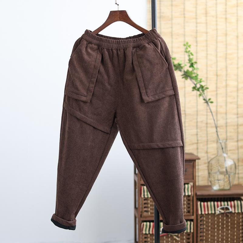 Retro Vinter Varm Patchwork Corduroy Tykke Casual Bukser