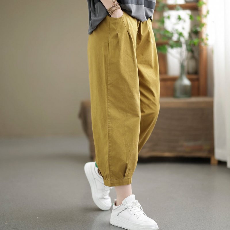 Sommer Løs Solid Cotton Harem Bukser