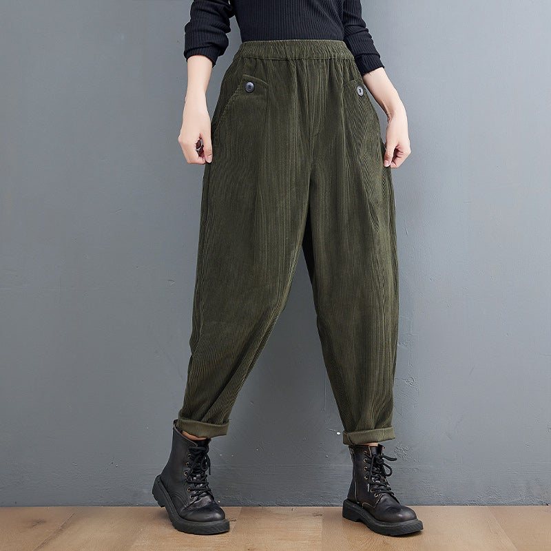 Spring Retro Loose Plus Size Corduroy Casual Bukser