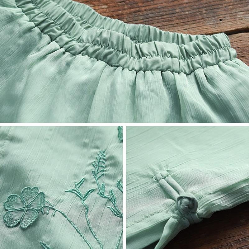 Summer Retro Bomull Lin Blomster Broderi Bukser