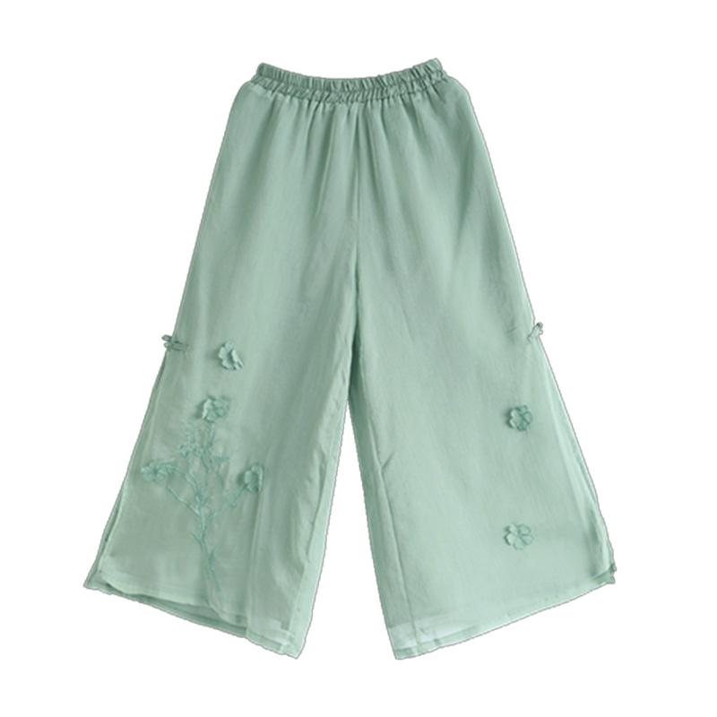 Summer Retro Bomull Lin Blomster Broderi Bukser