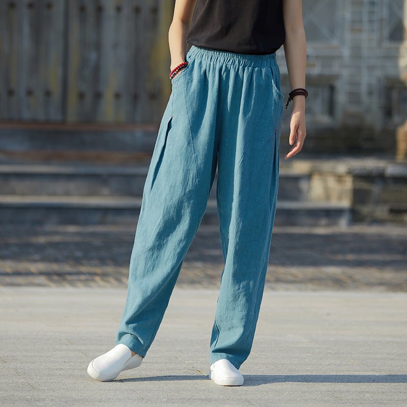Vår Kvinner Retro Bomull Lin Casual Harem Bukser