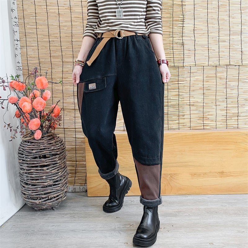 Vinter Tykk Casual Patchwork Retro Harem Bukser