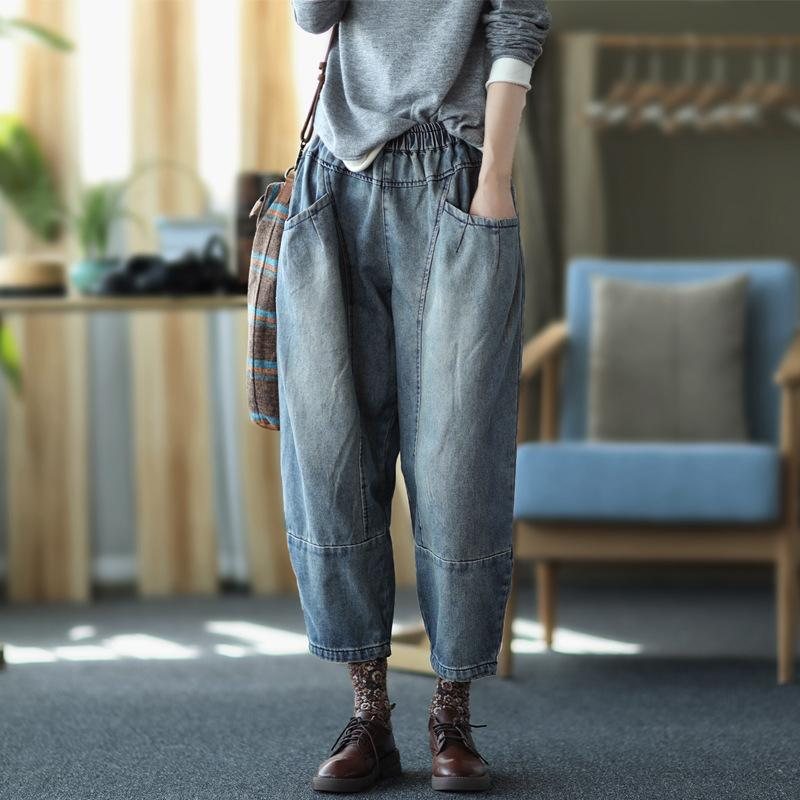 Winter Plus Retro Loose Denim Harem Pants