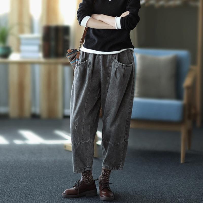 Winter Plus Retro Loose Denim Harem Pants