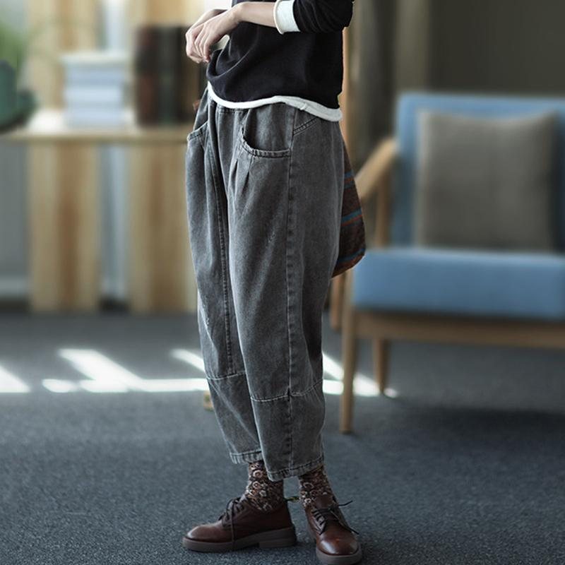 Winter Plus Retro Loose Denim Harem Pants