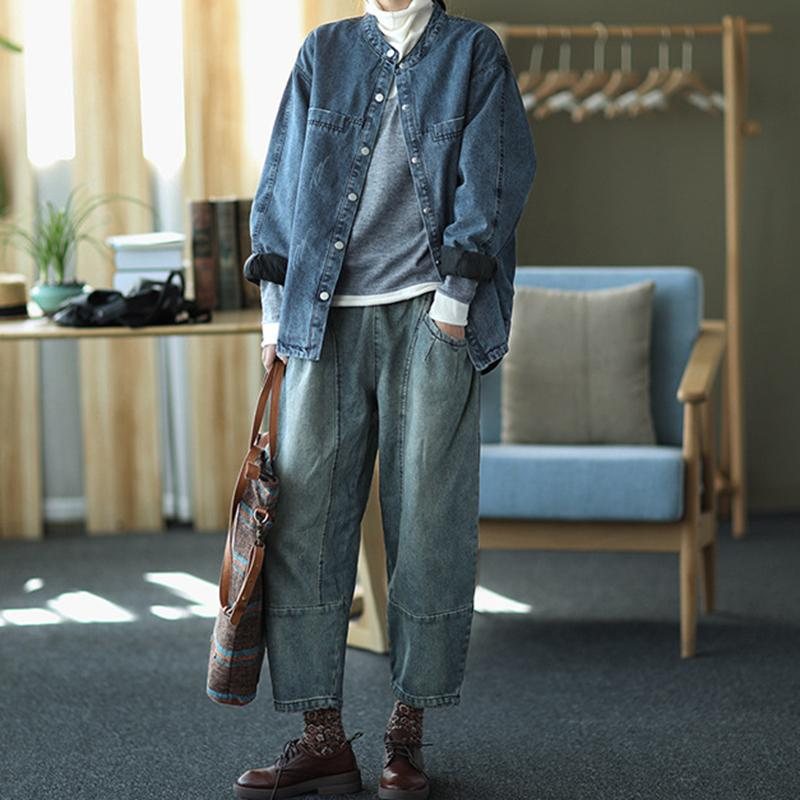 Winter Plus Retro Loose Denim Harem Pants