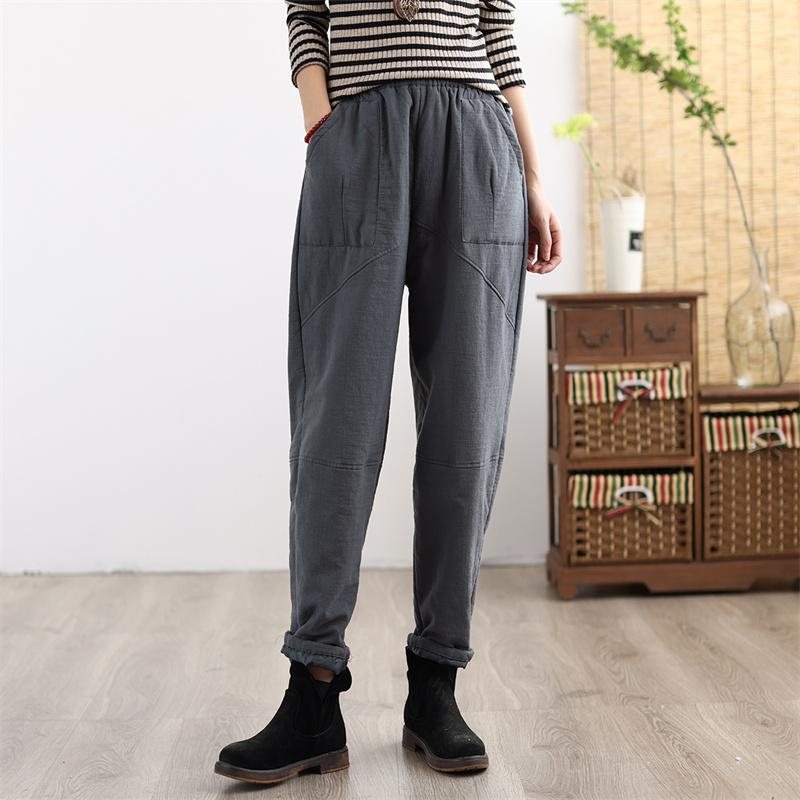 Winter Retro Thicken Cotton Lin Casual Bukser