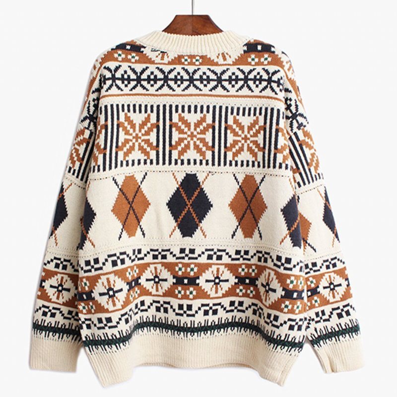 Geometrisk Vintage Casual Løs Strikket Genser